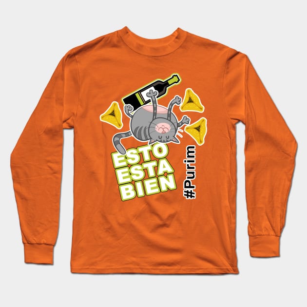 Purim Cat Esto Esta Bien - This is fine! Spanish Long Sleeve T-Shirt by WeThePixels